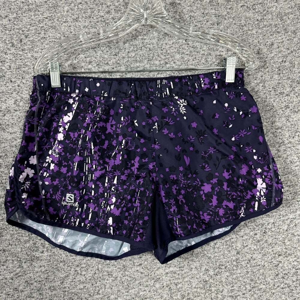 Salomon Women's Size Medium Purple Print Polyester Lined 4" Inseam Shorts